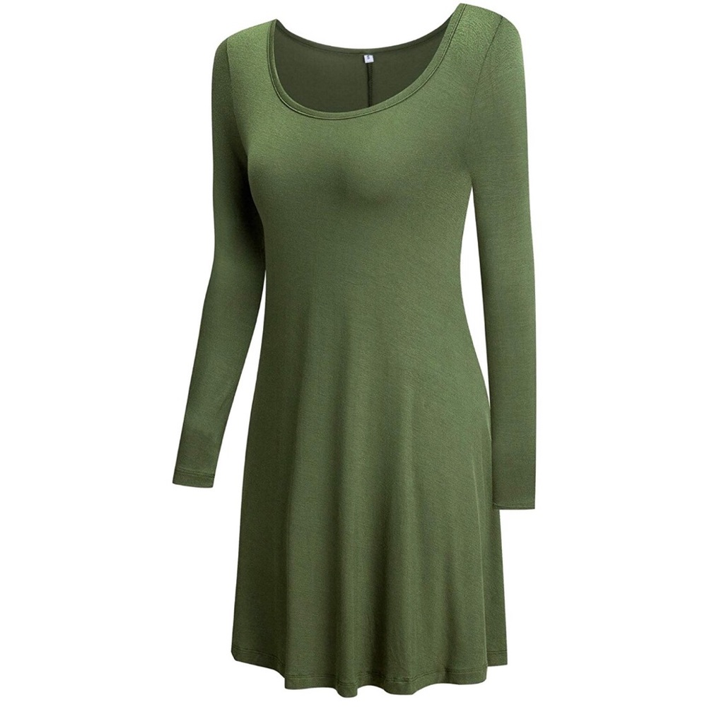 Army Green Long Sleeve Dress - Picture 1 of 7